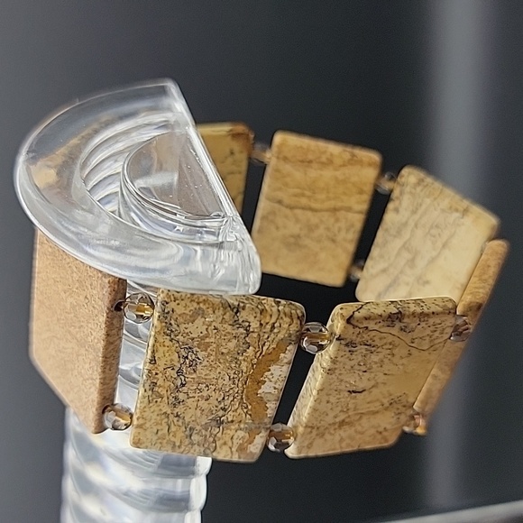 Natural Gemstone Picture Jaspet Smokey Quartz Stretch Bracelet US Size 7.5" - Picture 9 of 9